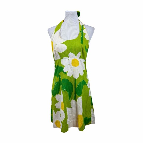 Vintage 70s Malia Honolulu Hawaiian Dress VTG 12 MDN 8 Floral Barkcloth - Picture 2 of 7